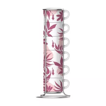 Bialetti Primavera chávenas de espresso com suporte, conjunto de 6, rosa