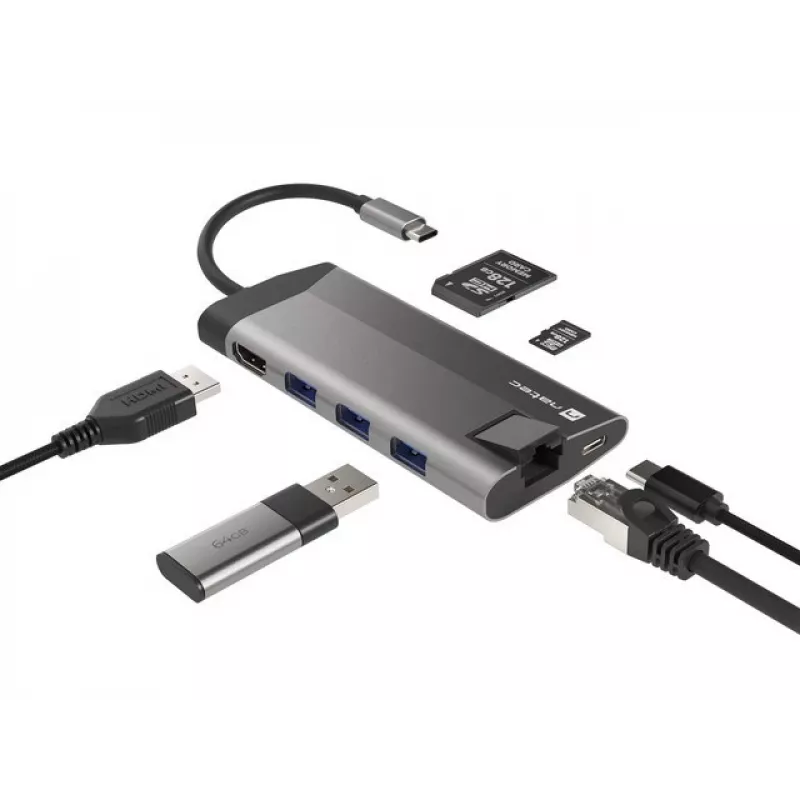 NATEC Fowler Plus USB Type-C preto cinzento MicroSD SD hub