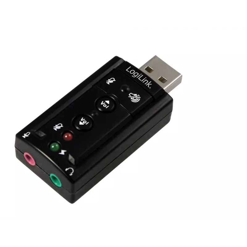Placa de som USB externa LOGILINK UA0078, 7.1 canais, interface USB, compacta 124×194×34 mm, 80 g
