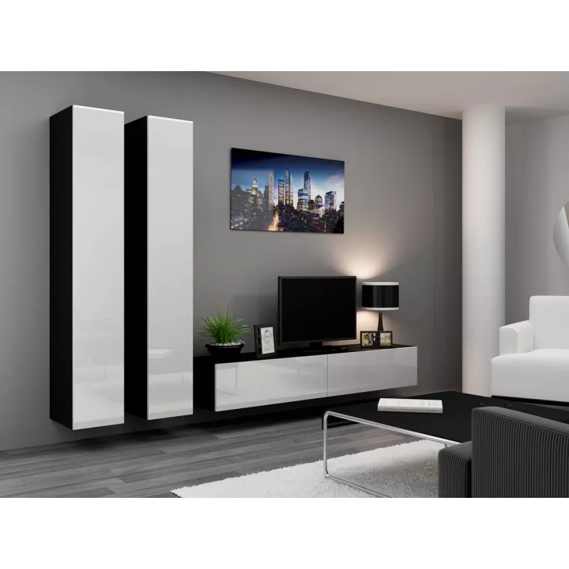 Conjunto de armários de sala Cama VIGO 4 preto/branco brilhante