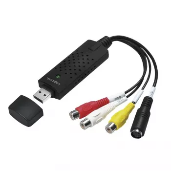 Placa de captura USB 2.0 A/V LogiLink. USB A macho para 3xCinch + MiniDIN5 fêmea. Preto