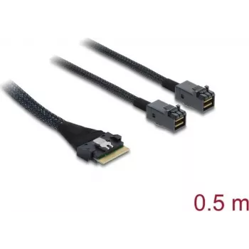 Cabo DELOCK PCIe 4.0 slim SAS SFF-8654 8i para 2× Mini SAS HD SFF-8643, 0,5 m