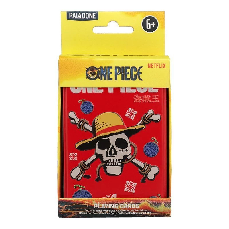 Cartas de jogo Paladone One Piece em lata metálica – tamanho de baralho padrão
