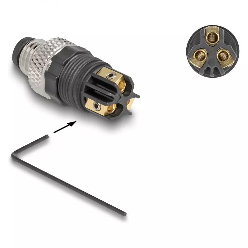 Conector DeLOCK M8 codificação A 3 pinos macho ligação por parafuso preto