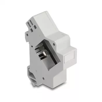 Suporte Keystone snap-in para calha DIN DELOCK 67043 — plástico, ligado à terra, 60×88,2×21,5 mm, cinzento