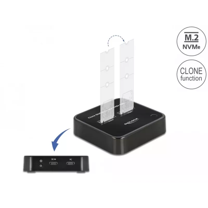 DeLOCK estação de acoplamento M.2 para 2 x M.2 NVMe PCIe SSD com função de clonagem