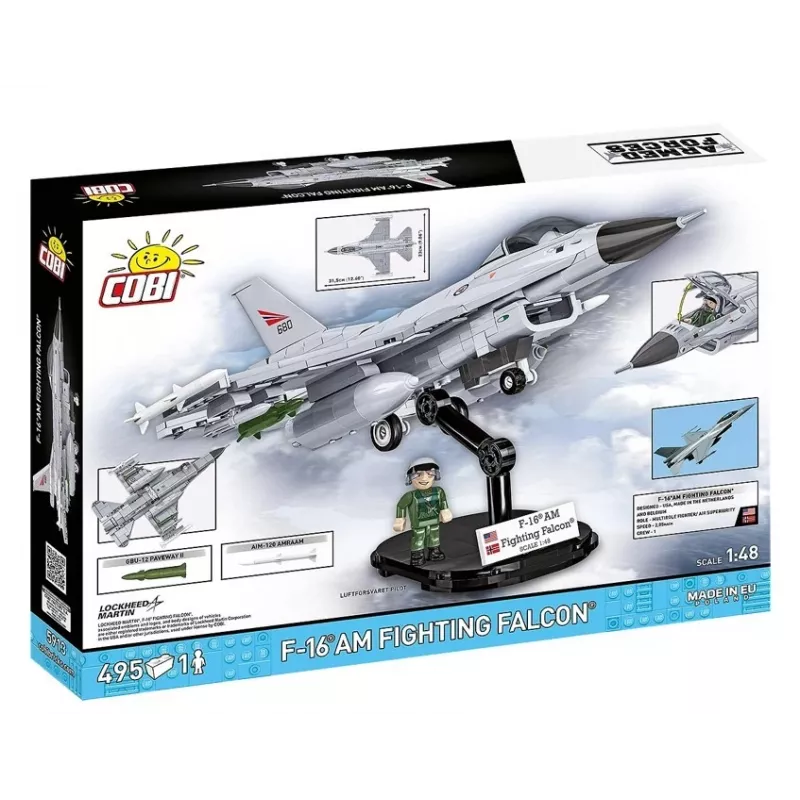 Conjunto de construção Cobi F-16AM Fighting Falcon, 495 peças, modelo à escala