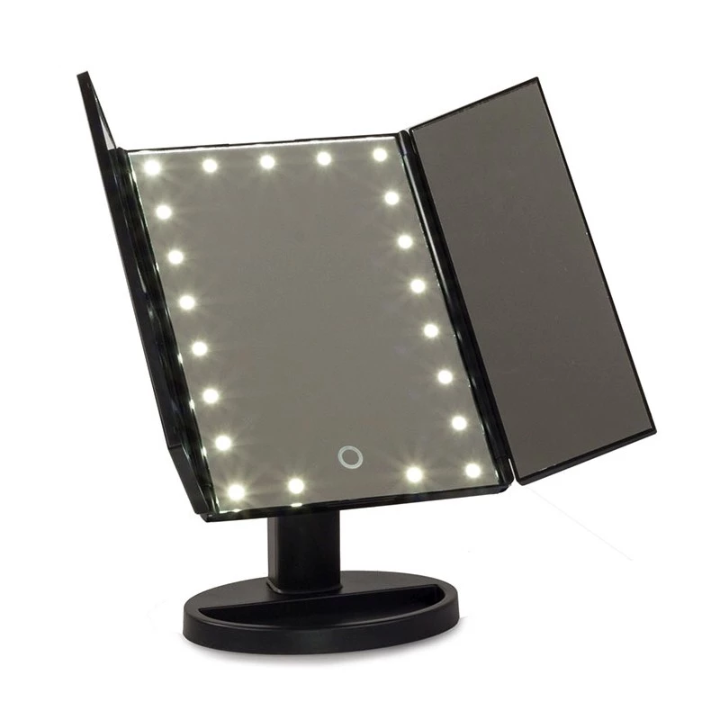 Extralink Espelho de maquilhagem, ampliador, preto, dobrável, com iluminação de fundo, com base