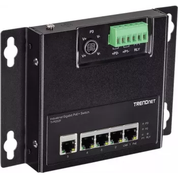 TRENDnet TI-PG50F - Industrial - Switch - não gerido - 5 x 10/100/1000 (PoE+) - montagem em calha DIN, montagem na parede - PoE+ (120 W)