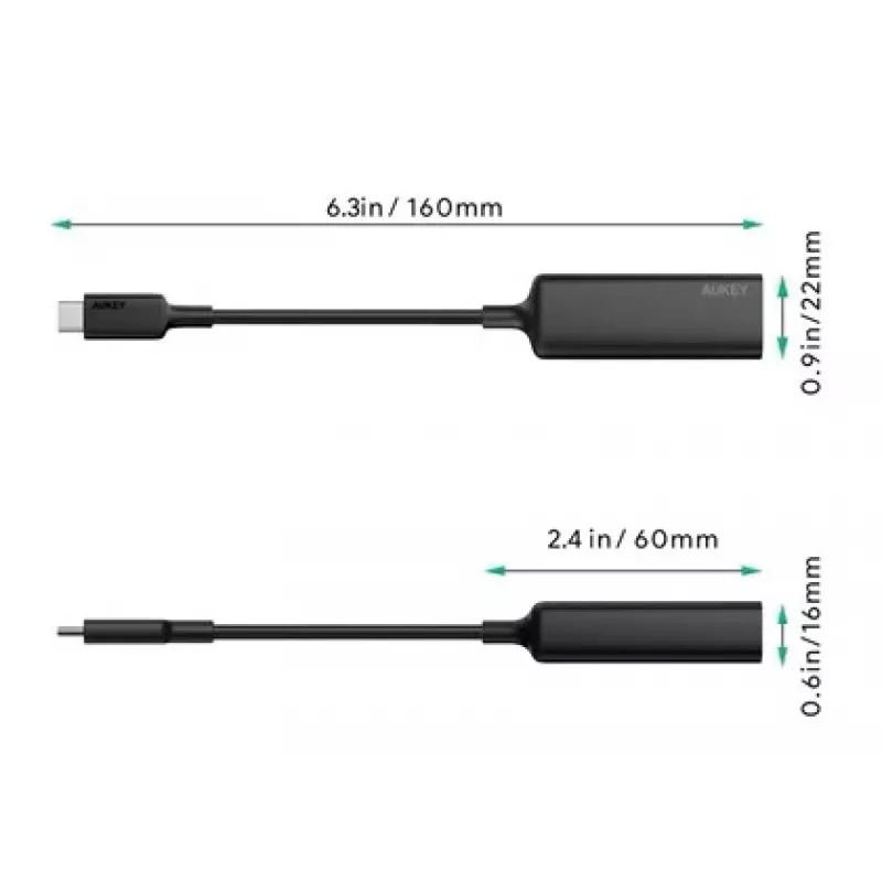 Adaptador Ethernet Aukey CB-A30 USB‑C para Gigabit RJ45 10/100/1000 Mbps, USB 3.0, alumínio, indicadores LED