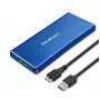 Caixa SSD QOLTEC 51832 — externa M.2 SATA, USB 3.0, até 2 TB, azul, suporta unidades de 30 mm, 4 slots