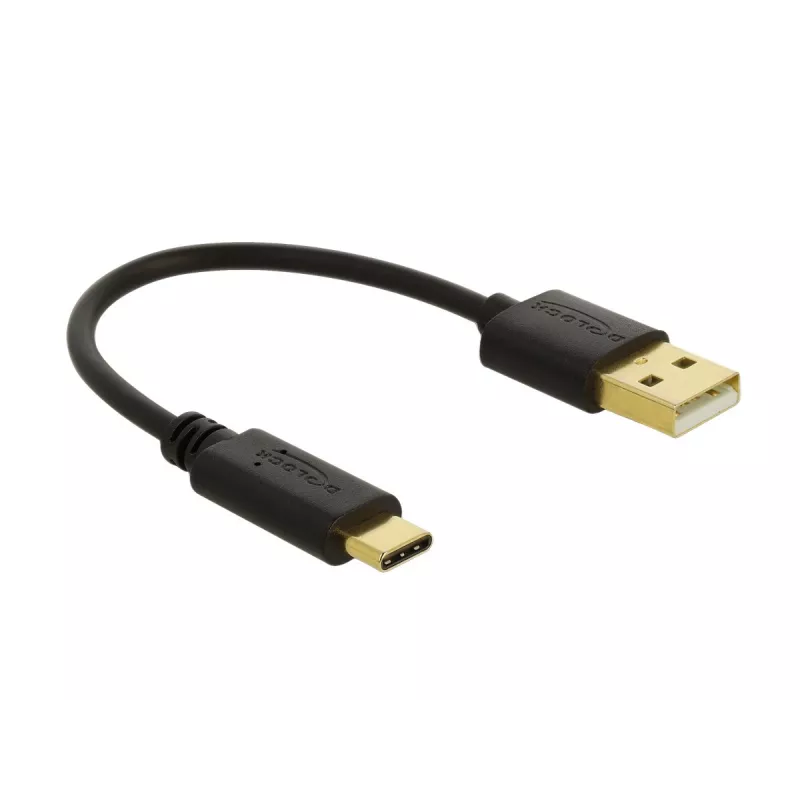 Cabo de carregamento USB DeLOCK Type-A para USB Type-C 15 cm preto