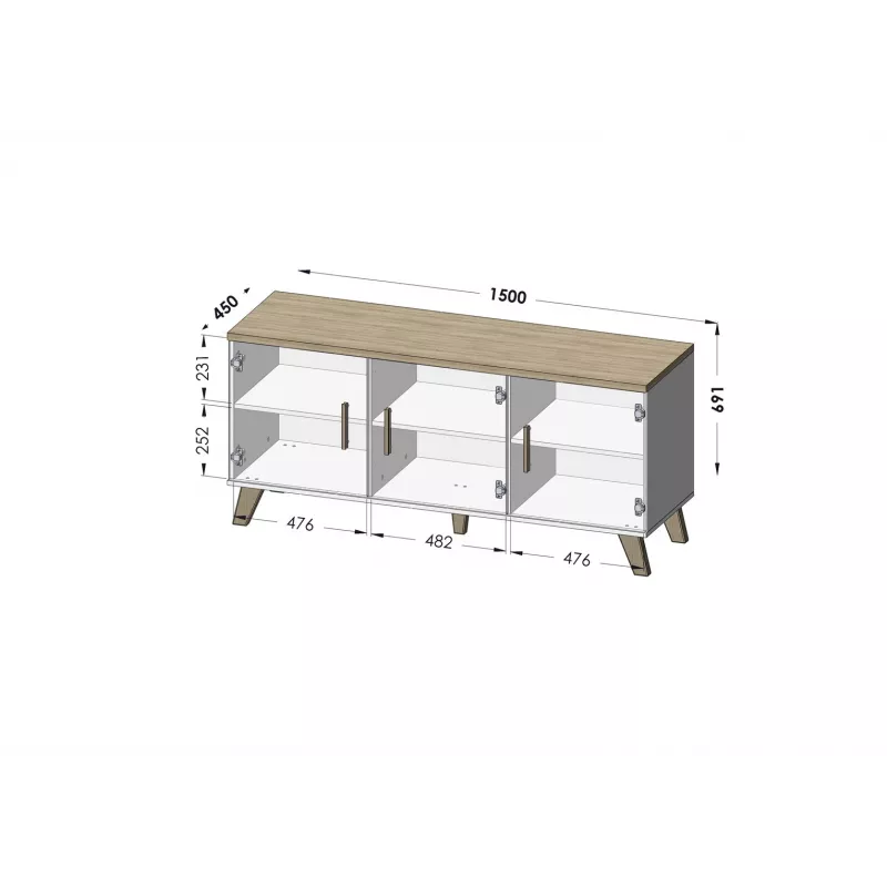 Aparador Cama LOTTA 150 3D branco + carvalho sonoma