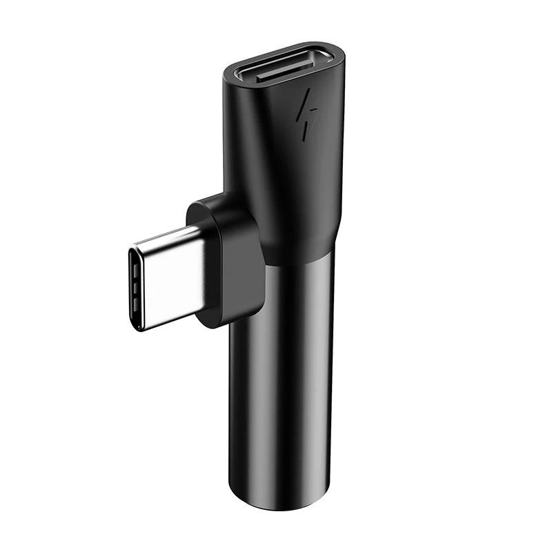 Adaptador de áudio Baseus USB-C para minijack 3,5 mm + USB-C (preto)