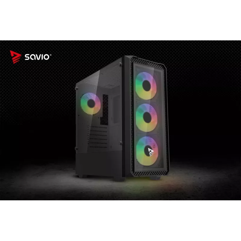 Savio Noctis Glass RGB Cube caixa para PC, ATX/Micro-ATX/Mini-ITX, frente de vidro temperado, ventoinhas RGB, preta