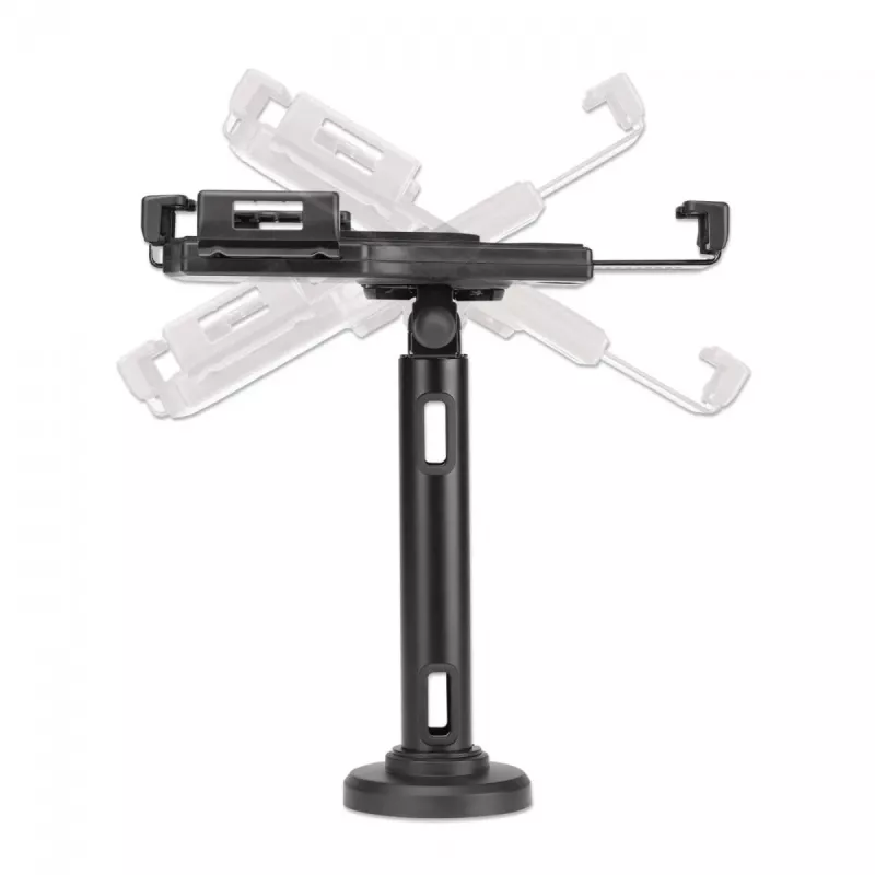 Suporte de mesa para iPad e tablet Manhattan, com fecho, montagem na parede, proteção antifurto segura, tablets de 7,9 polegadas a 10,5 polegadas, rotação 360°, inclinação +/- 70°, rotação 330°, preto, garantia vitalícia