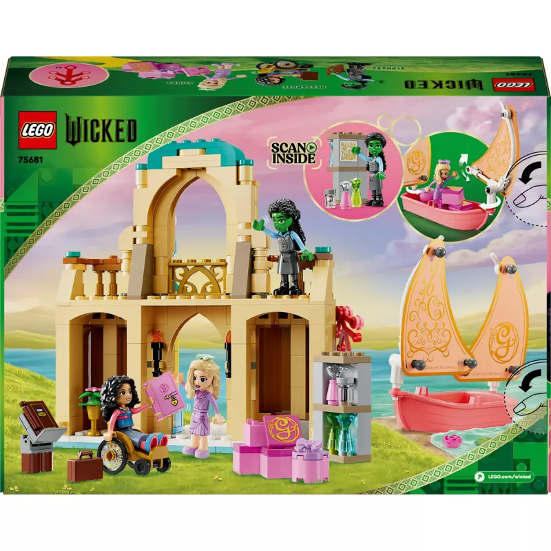 Conjunto de construção LEGO 75681 com minifiguras de Wicked, Glinda, Elphaba, Nessarose e Shiz Universidade