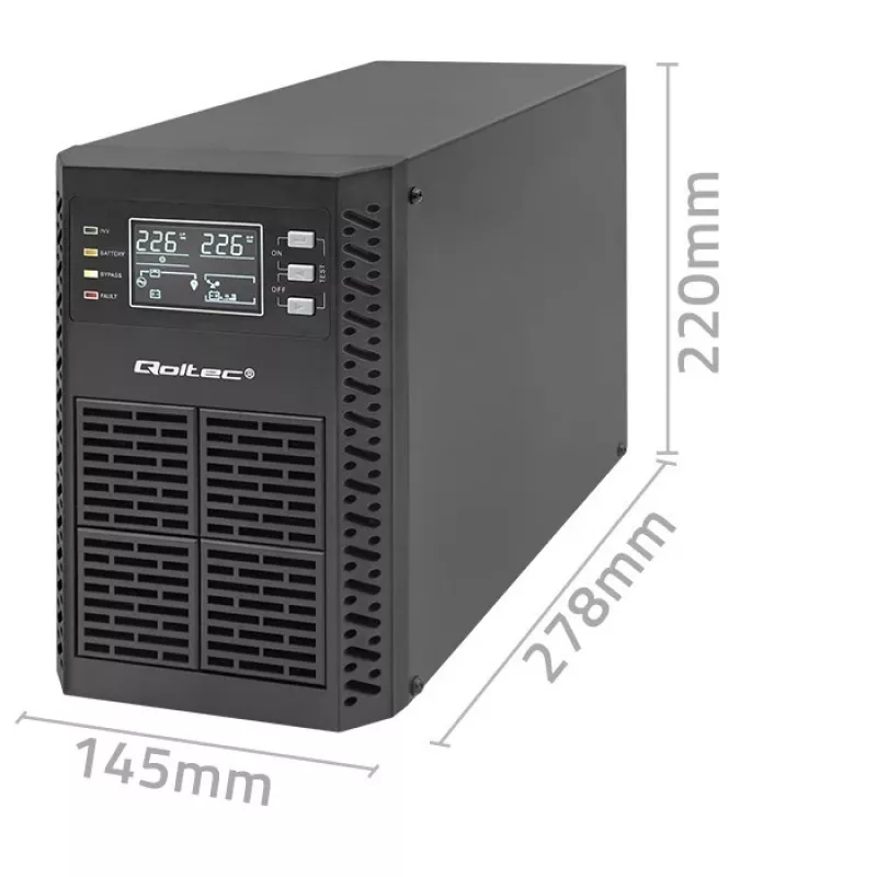 UPS Qoltec fonte de alimentação ininterrupta | 1kVA | 1000W | fator de potência 1,0 | LCD | EPO | USB | Online