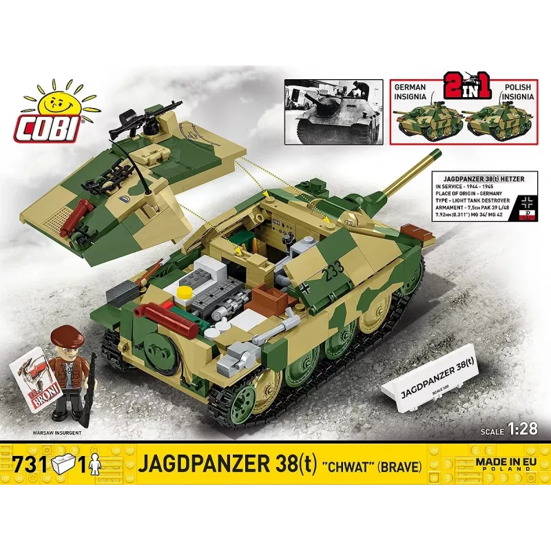 Conjunto de construção Cobi Blocks Jagdpanzer 38t Brave, 731 peças