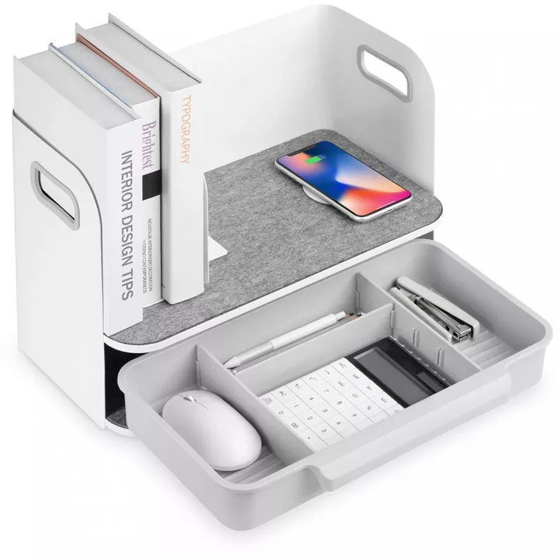 Organizador de secretária Digitus com carregador Qi aço cinzento branco 1 gaveta