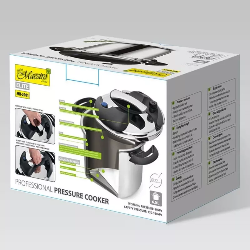 Panela de pressão Maestro MR-2901, 6 L, 22 cm, prateada, 80 kPa