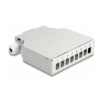 Caixa de distribuição de fibra ótica DeLOCK calha DIN 8 portas cinzento