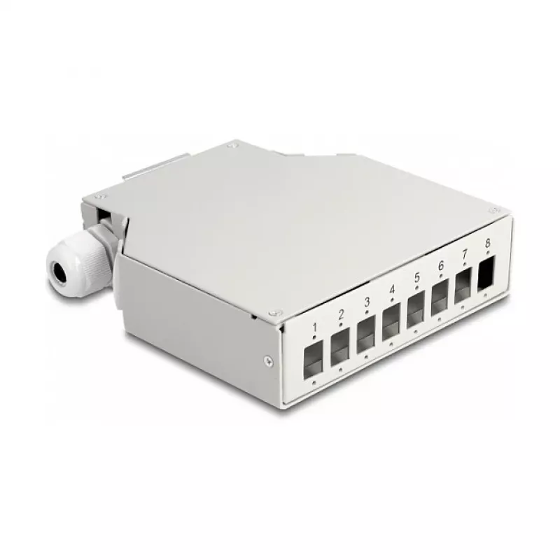 Caixa de distribuição de fibra ótica DeLOCK calha DIN 8 portas cinzento