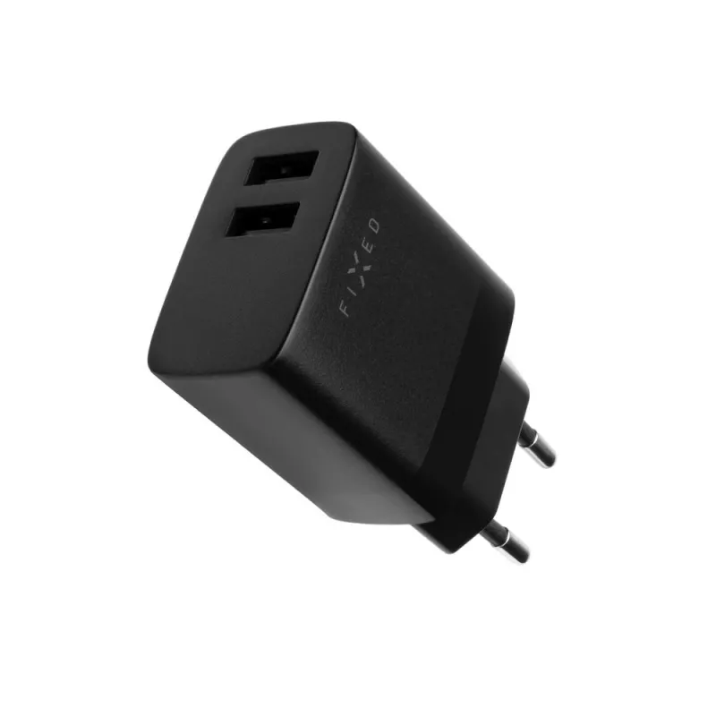 Carregador de viagem fixo com duplo USB FIXC17N-2U-BK, 17 W, adaptador USB portátil, preto