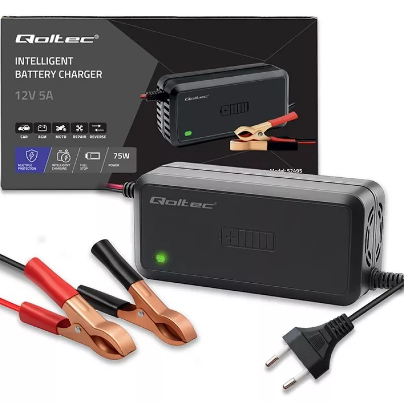 Carregador de bateria QOLTEC 12V 5A retificador para baterias AGM/GEL