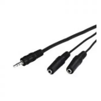 Cabo adaptador Wentronic Goobay jack 3,5 mm, preto, 0,2 m – ficha jack 3,5 mm (3 polos, estéreo) > 2 conectores fêmea jack 3,5 mm (2 polos, mono) (50465)