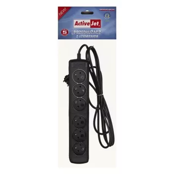 Régua de tomadas ActiveJet 6GNU - 3M - C, 6 tomadas, tipo E, cabo de 3 m, 10 A, preto