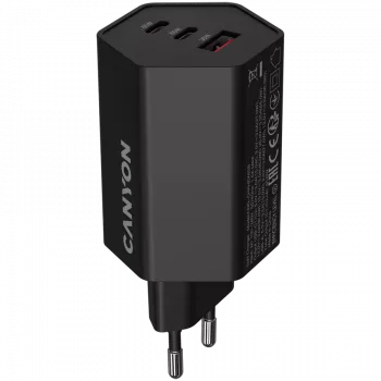 Carregador CANYON HEXAGON 65 GaN 65W 2xPD 1xQC UE preto (CND-CHAHEX65B)
