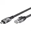 Wentronic goobay - Cabo de rede - 24 Pin USB-C (M) para RJ-45 (M) - 1,0 m - 6 mm - FTP - CAT 6 - USB 3.1 - cabo entrançado - preto, prateado (70696)