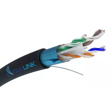 Cabo de rede Extralink par entrançado CAT6 FTP (F/UTP) V2 exterior 305 m preto