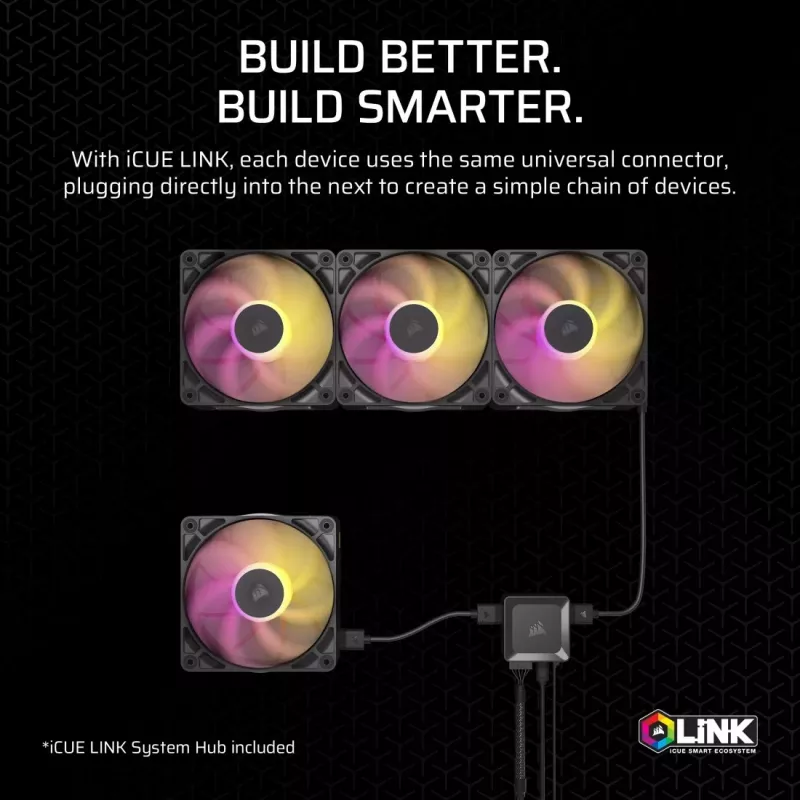 Ventoinha de caixa Corsair iCUE LINK RX120 MAX ARGB 120mm pack de 3 preta