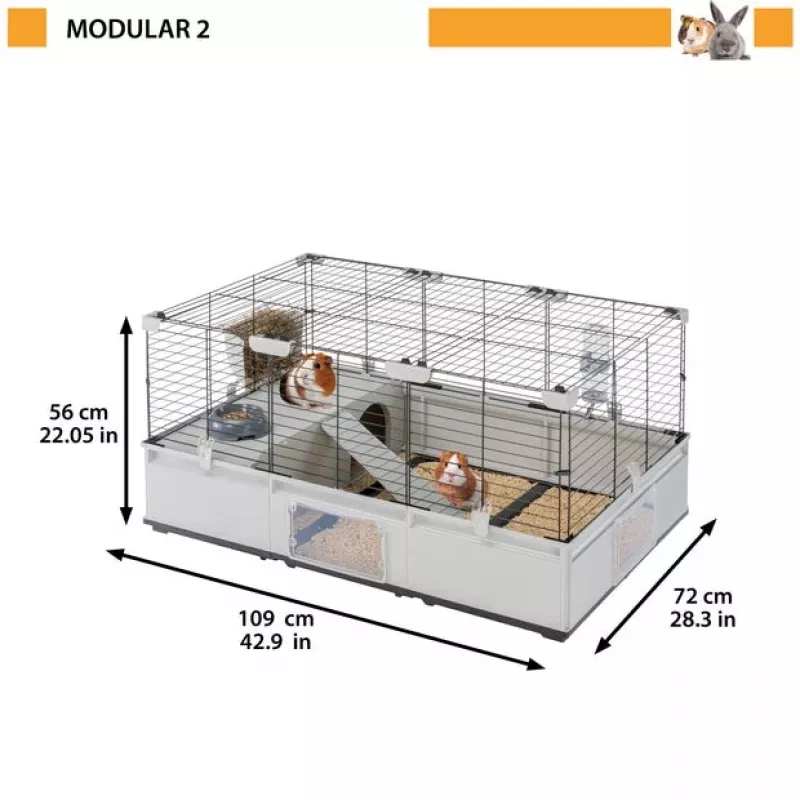 Ferplast Modular 2 gaiola para coelho e porquinho-da-índia, 109 x 72 x 56 cm