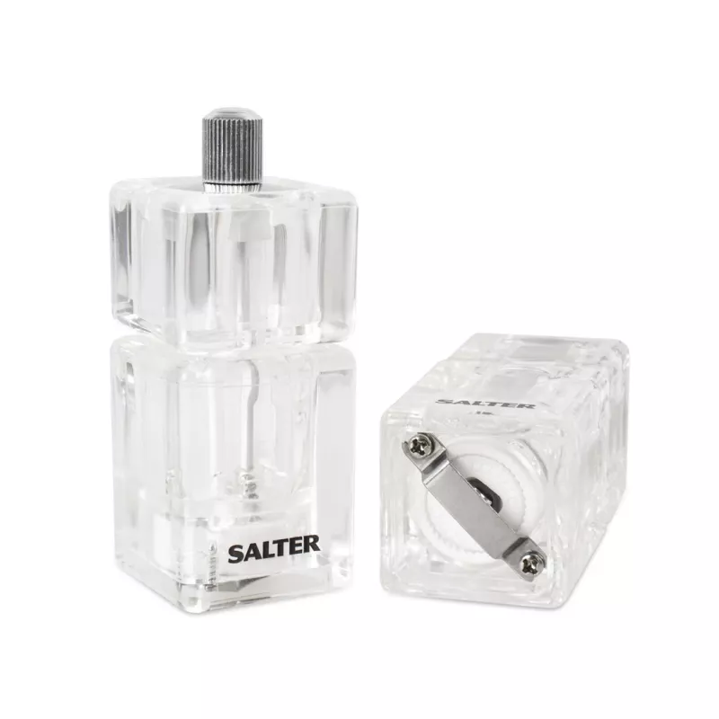 Saleiro e pimenteiro Salter 7605 CLXR Twin design compacto, a pilhas, moagem ajustável