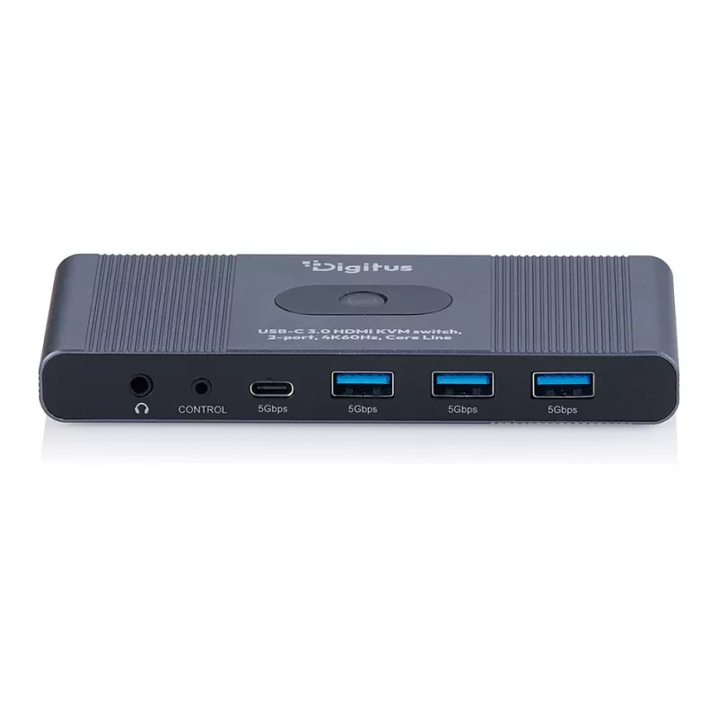 Switch KVM DIGITUS USB-C 3.0 HDMI 2 portas 4K60Hz, USB-C/USB-A, alumínio, 135×60×30 mm