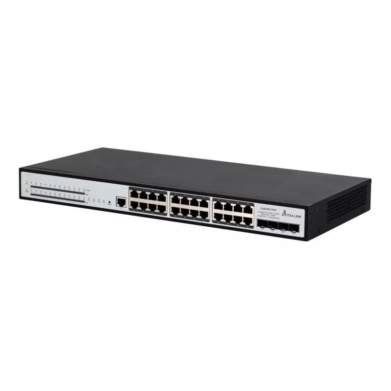 Switch gerido Extralink Chiron Pro 24x RJ45 1000Mb/s PoE 4x SFP+ L3 370W