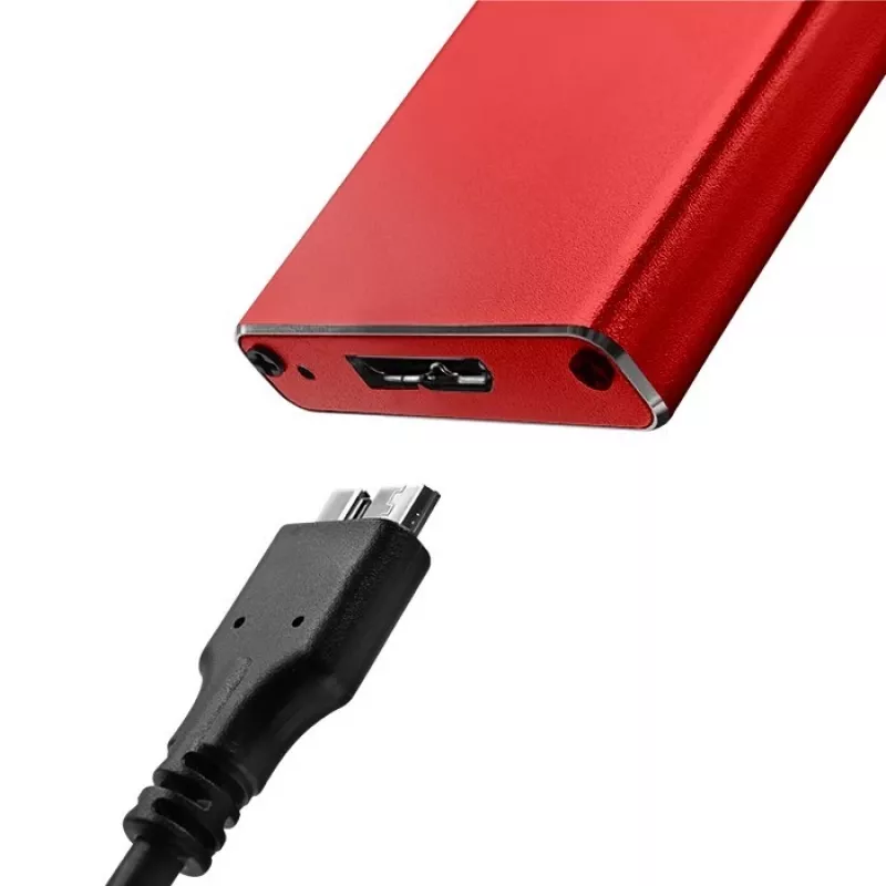 Caixa para SSD QOLTEC 51831 USB 3.0 para unidades M.2 SATA até 2 TB, vermelha, suporta 30 mm de comprimento, até 4 unidades