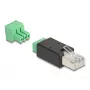 Adaptador de cabo DeLOCK 66607 RJ45 barra de terminais de 3 polos preto verde