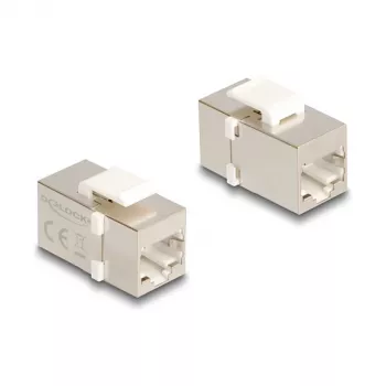 Delock 90637 Módulo Keystone RJ45 fêmea para RJ45 fêmea, Cat.6 FTP, prateado/branco