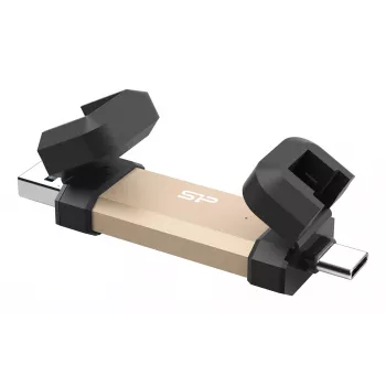 Pen drive USB Silicon Power DS72 1 TB, USB 3.2 Gen 2, Type-A e Type-C, alumínio/tampa de borracha, dourado