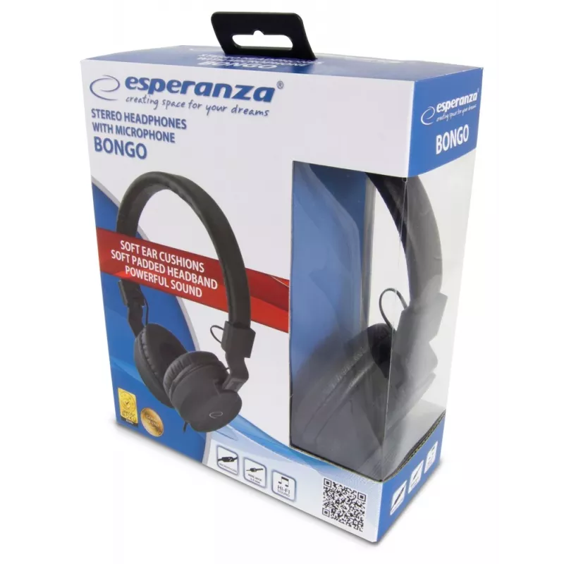 Auscultadores ESPERANZA BONGO EH212K — com fios, arco de cabeça, 20–20000 Hz, cabo de 1,5 m, preto
