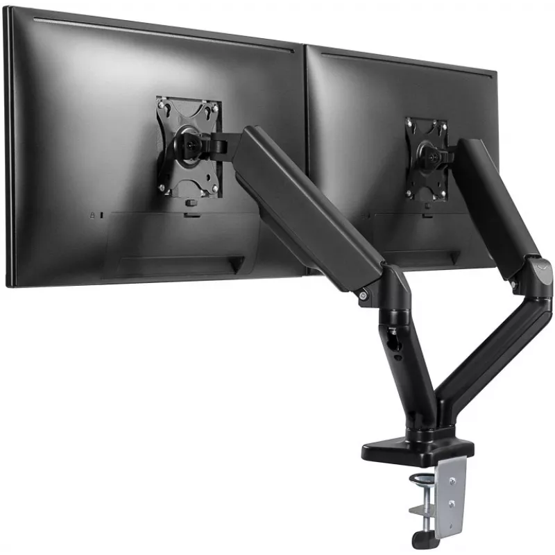 Suporte de mesa Goobay | Suporte para dois monitores com mola a gás | Orientável, inclinável, rotativo | 17-32 inch | Capacidade máxima de carga 9 kg | preto