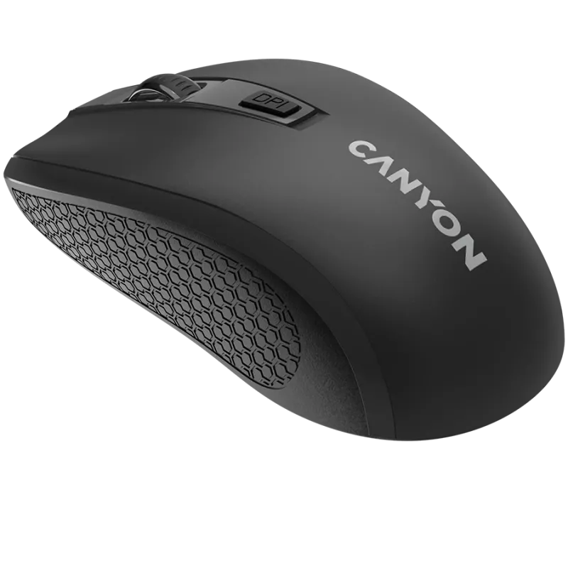 Rato sem fios CANYON MW-7, 2,4 GHz, 6 botões, DPI 800/1200/1600, com 1 pilha AA, tamanho 110*60*37 mm, 58 g, preto