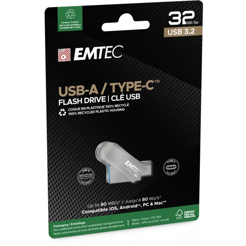 Pen USB Emtec 32 GB USB Type-A USB Type-C D280