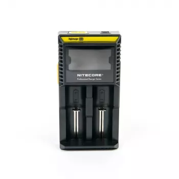 Carregador de pilhas Nitecore D2 — carregador de 2 compartimentos para pilhas AA/AAA/AAAA/C, tensão de entrada 100–240V, tensão de saída 4,2V, preto