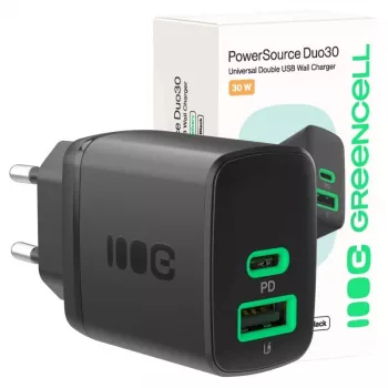 Carregador Green Cell PowerSource Duo30 – 1× USB-A, 1× USB-C, 3A