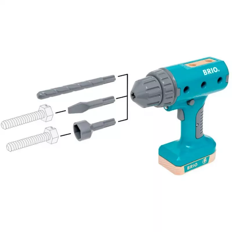 Brinquedo aparafusadora sem fios BRIO Builder modelo 63460000 — design realista, ferramenta a pilhas